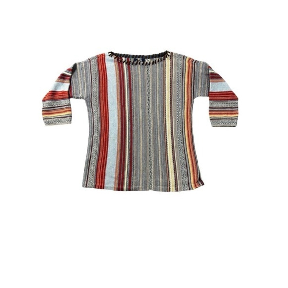 Chaps Womens Top Shirt Striped Southwestern 3/4 length sleeve Size Petite Medium